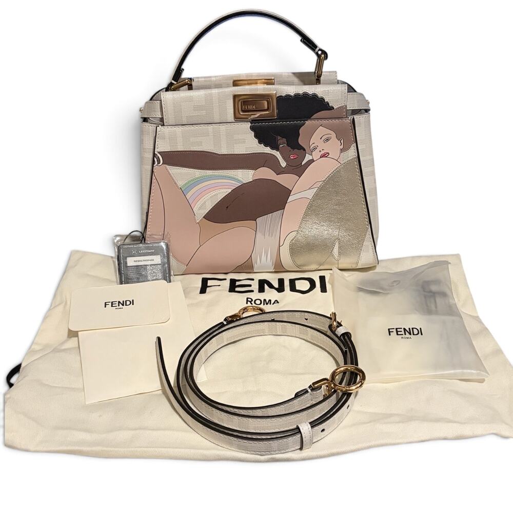 Fendi Peekaboo Mini Disco Dance Antonio Lopez Intarsio Pearl Leather Crossbody